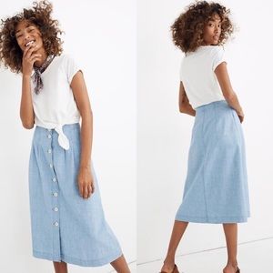 Madewell Chambray Patio Button Front Midi Skirt